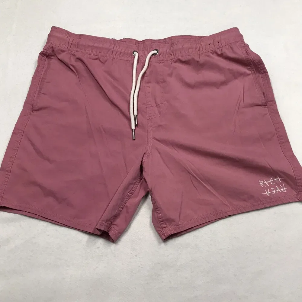 RVCA Horton Elastic Swim Trunks Men M Mauve Unlined Drawstring